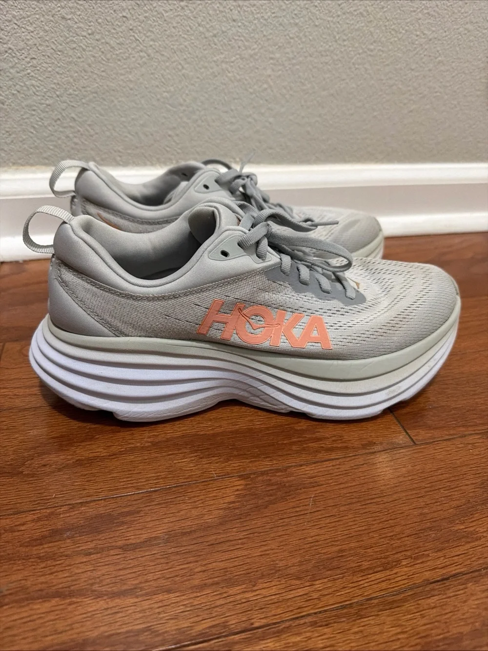 Hoka One One Bondi 8B 1127952-HMLR US 8B Running Shoes Gray Mesh Sneakers